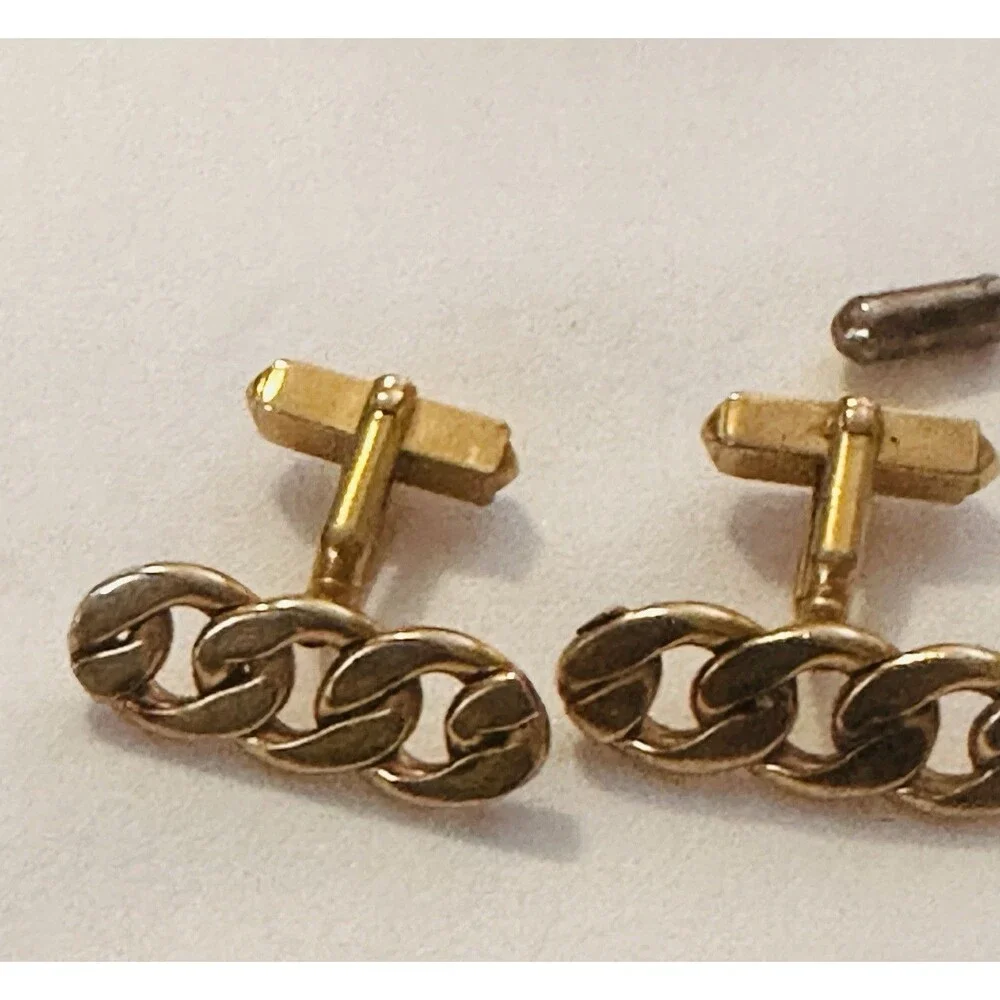 Vintage SWANK Cuban Link Cufflinks Lot Destino Mid Century Gold Silver + Tie